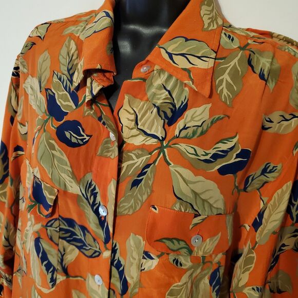 Vintage Jones Studio 100% Silk Tunic Blouse Art To Wear Floral Orange Mod SZL/XL - Picture 7 of 10